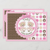 ツインガールズテディベアーズタトゥスベビーシャワー 招待状 (正面/裏面)