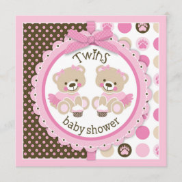 ツインガールズテディベアーズタトゥスベビーシャワー 招待状