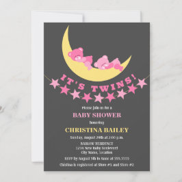 ツインガールズテディベア赤ちゃんシャワー 招待状