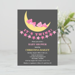 ツインガールズテディベア赤ちゃんシャワー 招待状