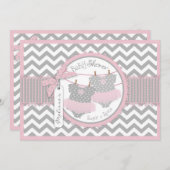 ツインガールズトゥタスシェブロンプリントベビーシャワー 招待状 (正面/裏面)