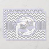 ツインガールズトゥタスシェブロンプリントベビーシャワー 招待状 (正面/裏面)