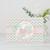 ツインガールズトゥタスシェブロンプリントベビーシャワー 招待状 (スタンド正面)