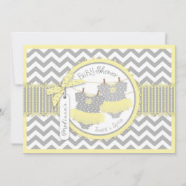 ツインガールズトゥタスシェブロンプリントベビーシャワー 招待状