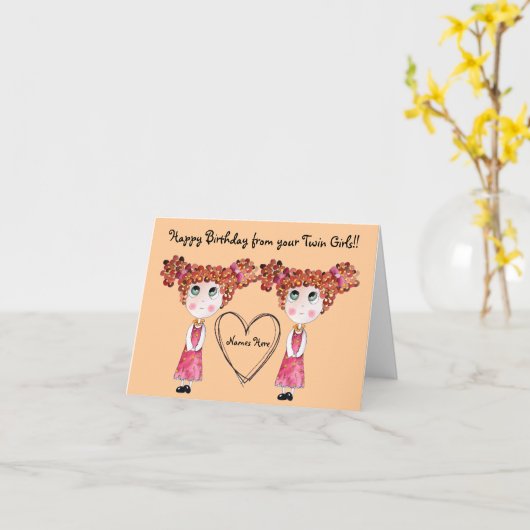 ツインガールズハッピーバースデーカスタマイズカード カード (黄色い花)