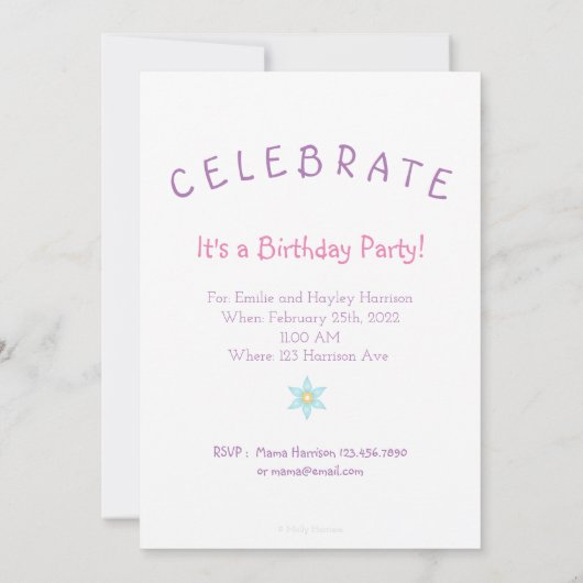 ツインガールズバースデーパーティー招待状妖精 招待状 (裏面)