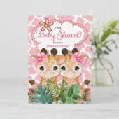 ツインガールズピンクのキリンのジャングル赤ちゃんシャワー 招待状 (スタンド正面)