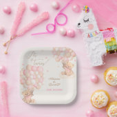 ツインガールズピンクのクマのバルーン赤ちゃんシャワー ペーパープレート (パーティー)