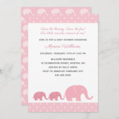 ツインガールズピンクエレファントベビーシャワー招待状 招待状 (正面/裏面)