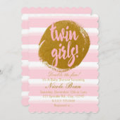 ツインガールズピンクゴールドフォイル水彩招待状 招待状 (正面/裏面)