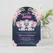 ツインガールズピンクフローラゾウ海軍ベビーシャワー 招待状 (スタンド正面)