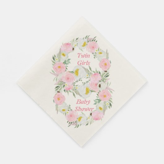 ツインガールズピンクフローラ水彩赤ちゃんシャワー スタンダードランチョンナプキン (角)
