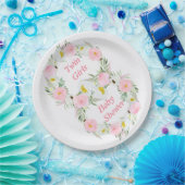 ツインガールズピンクフローラ水彩赤ちゃんシャワー ペーパープレート (パーティー)