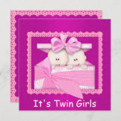 ツインガールズピンクベビーシャワー招待状 招待状 (正面/裏面)