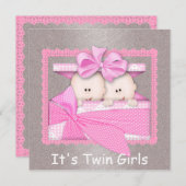 ツインガールズピンクベビーシャワー招待状 招待状 (正面/裏面)