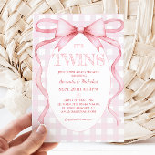 ツインガールズピンクリボンボウヴィンテージかわいい 招待状