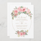 ツインガールズピンク金ゴールドフローラ緑ベビーシャワー 招待状 (正面/裏面)