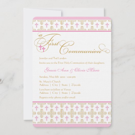 ツインガールズファーストコミュニオン招待状 招待状 (正面)