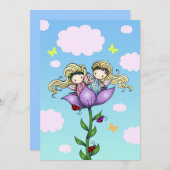 ツインガールズフェアリーバースデーパーティ招待状 招待状 (正面/裏面)