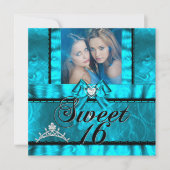 ツインガールズブルーティール（緑がかった色）Sweet sixteenスウィート16 招待状 (正面)