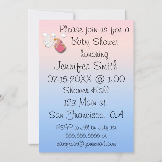 ツインガールズブロンドストークベビーシャワー招待状 招待状 (裏面)