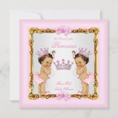 ツインガールズプリンセスベビーシャワー金ゴールドピンクブルネット 招待状 (正面)