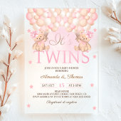 ツインガールズベアーピンクバルーン赤ちゃんシャワー アクリル招待状