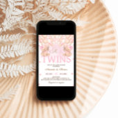 ツインガールズベアーピンクバルーン赤ちゃんシャワー 招待状