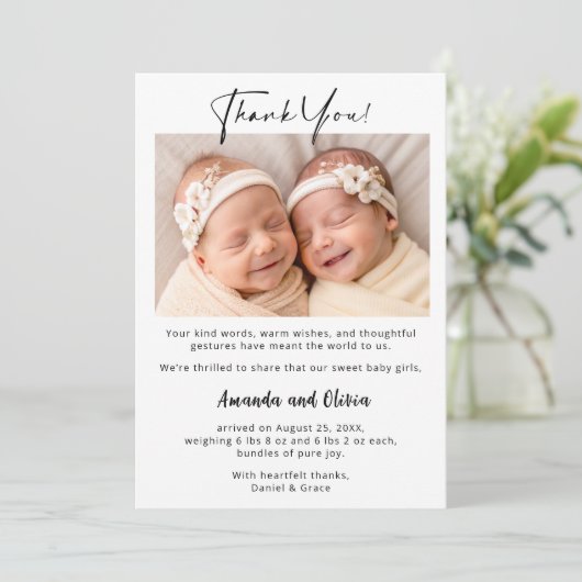ツインガールズベビーサンキューカードと写真 案内状 (スタンド正面)