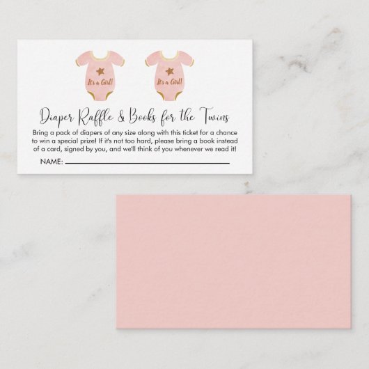 ツインガールズベビーシャワーおむつラッフルブックベビー エンクロージャーカード (正面/裏面)