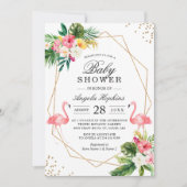 ツインガールズベビーシャワートロピカルフローラフラミンゴ 招待状 (正面)