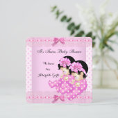 ツインガールズベビーシャワーピンク水玉模様 招待状 (スタンド正面)