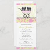 ツインガールズベビーシャワー招待状-ベビー台車 招待状 (正面/裏面)