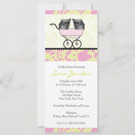 ツインガールズベビーシャワー招待状-ベビー台車 招待状