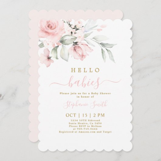 ツインガールズベビーシャワー招待状 招待状 (正面/裏面)