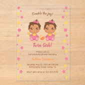 ツインガールズベビーシャワー透明2 アクリル招待状 (正面)