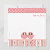 ツインガールズベビーフクロウピンクベビーシャワー 招待状 (裏面)