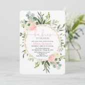 ツインガールズベビー開花ピンク金ゴールド緑 招待状 (スタンド正面)