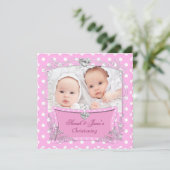 ツインガールズベビー《キリスト教》洗礼式や命名式バプティスピンク 案内状 (スタンド正面)