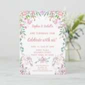 ツインガールズユニコーングリッターファースト誕生日 招待状 (スタンド正面)