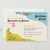 ツインガールズレトロ70のフローラ誕生日パーティーInvita 招待状 (正面)