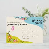 ツインガールズレトロ70のフローラ誕生日パーティーInvita 招待状 (スタンド正面)