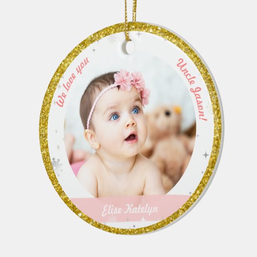 ツインガールズ写真おじさんかわいい初めてのクリスマスベビー セラミックオーナメント (左)