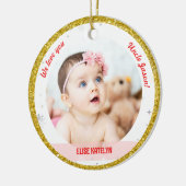 ツインガールズ写真おじさんかわいい初めてのクリスマスベビー セラミックオーナメント (左)