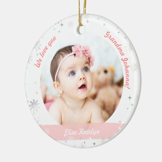 ツインガールズ写真おばあちゃんかわいい初めてのクリスマスベビー セラミックオーナメント (左)