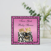 ツインガールズ子猫ピンキヒョウ柄ベビーシャワー 招待状 (スタンド正面)