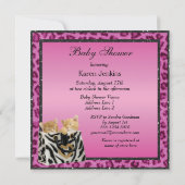 ツインガールズ子猫ピンキヒョウ柄ベビーシャワー 招待状 (裏面)