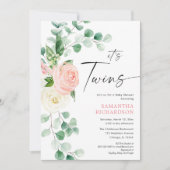 ツインガールズ春フローラ緑のベビーシャワー 招待状 (正面)