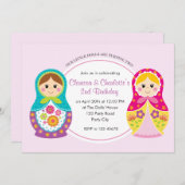 ツインガールズ誕生日招待状（マトリョスカ） 招待状 (正面/裏面)