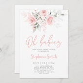 ツインガールズ赤面ピンクベビーシャワーガール招待状 招待状 (正面/裏面)